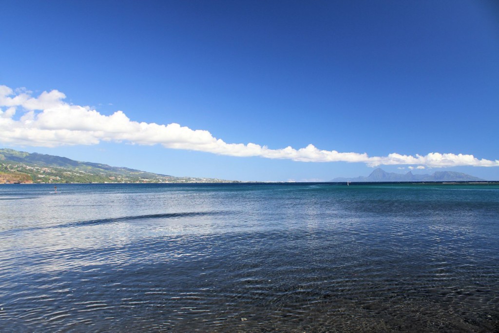 Looking from Point Venus across Matavai Bay to Papeete, with Moorea in the distance